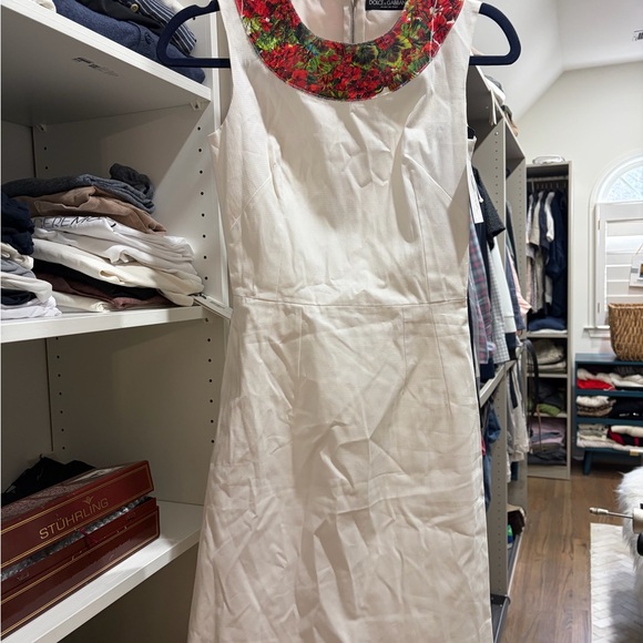 Dolce & Gabbana Dresses & Skirts - Dolce & Gabbana White Midi Dress with Red-Green Floral Collar